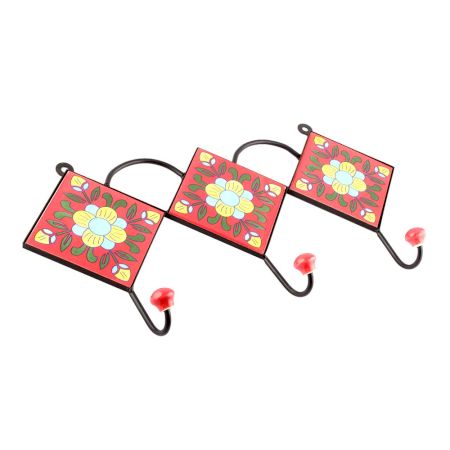 Red Triangle Ceramic Floral Tiles Hooks